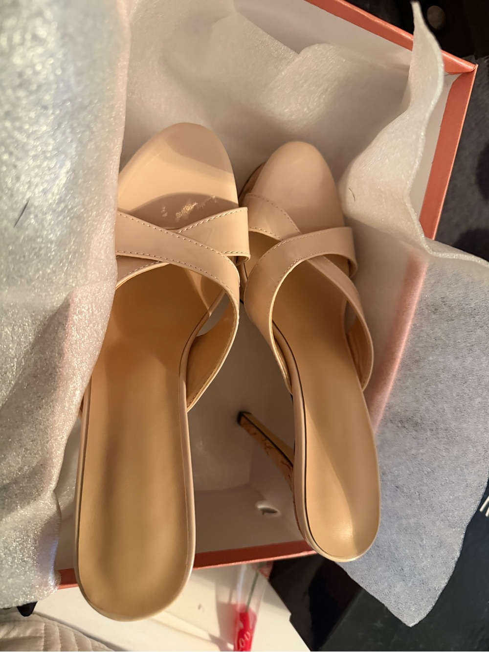 Womens Beige Slip-On Heeled Sandals - Elegant Neutral Style